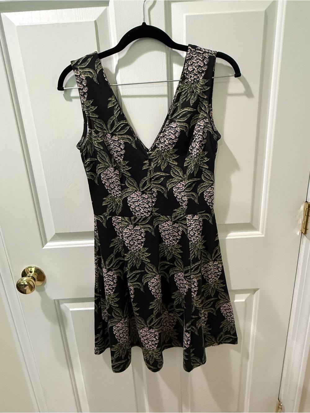H&M floral V-Neck Fit & Flare Dress in Black and Olive
